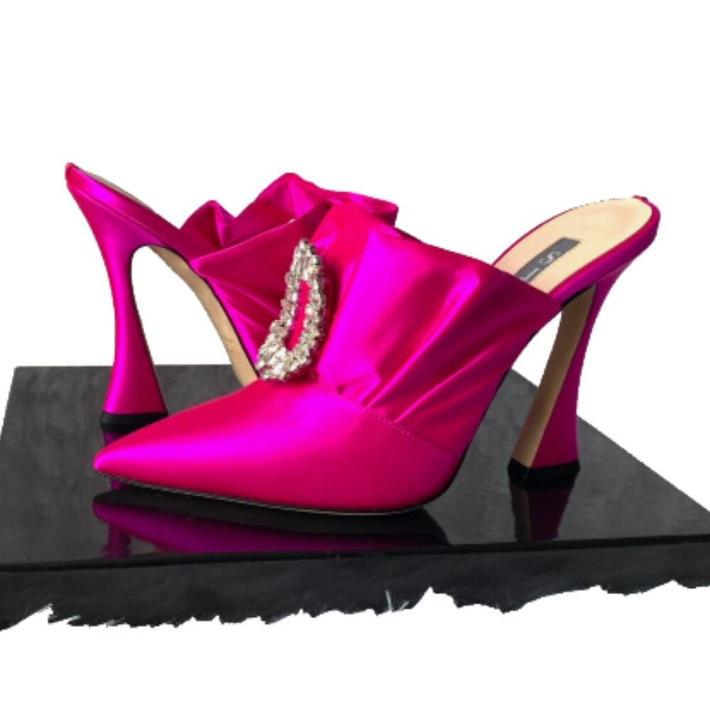 NIB SJP by Sarah J Parker Sandringham Satin Mules Candy Pink EU 36.5 US 6 4.5in